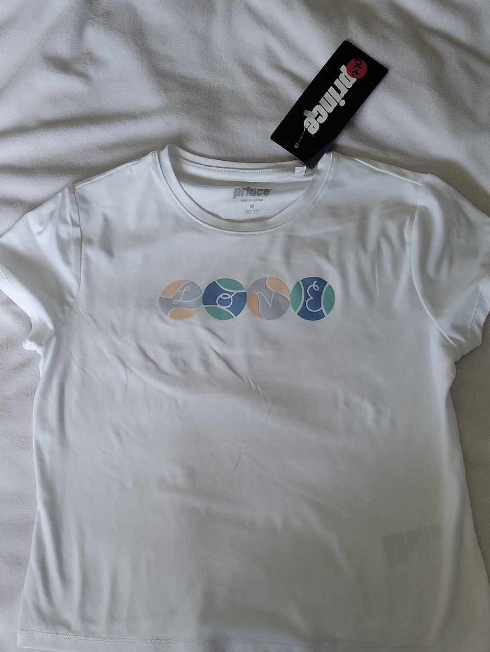 Prince White Tee with Pastel Multicolor 'LOVE' Circles